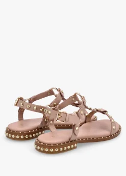 Fashion DANIEL Everlast Nude Leather T Bar Studded Sandals