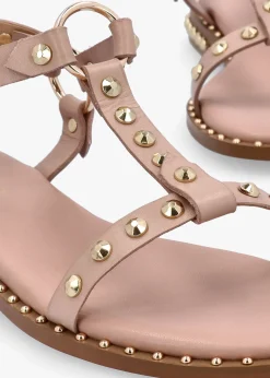 Fashion DANIEL Everlast Nude Leather T Bar Studded Sandals
