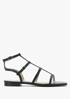 Online LAUREN RALPH LAUREN Everley Lauren Black Leather Gladiator Sandals