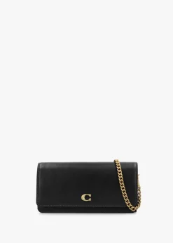 Sale COACH Evie Black Leather Wallet On A Chain Bag