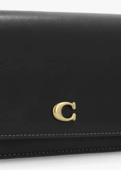 Sale COACH Evie Black Leather Wallet On A Chain Bag