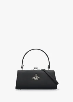 Discount VIVIENNE WESTWOOD Extra Large Doll Frame Saffiano Black Purse Bag