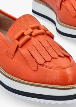 Fashion MODA IN PELLE Fernnanda Orange Leather Loafers