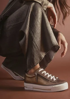 Discount MODA IN PELLE Filician Gold Leather Side Zip Trainers