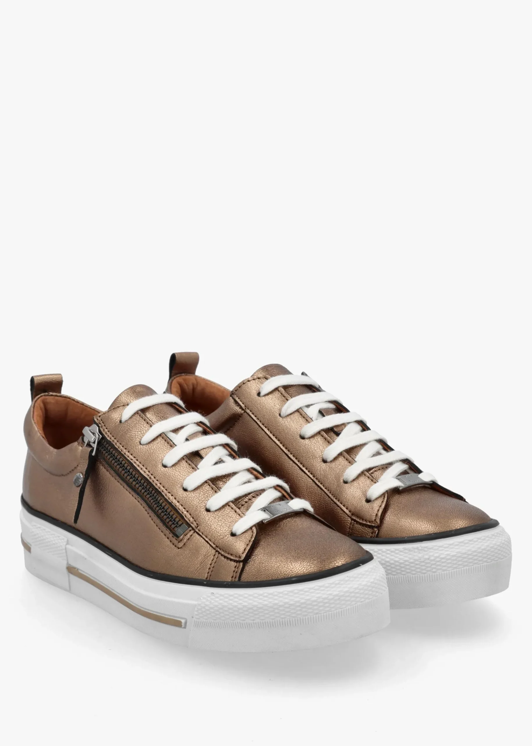 Discount MODA IN PELLE Filician Gold Leather Side Zip Trainers