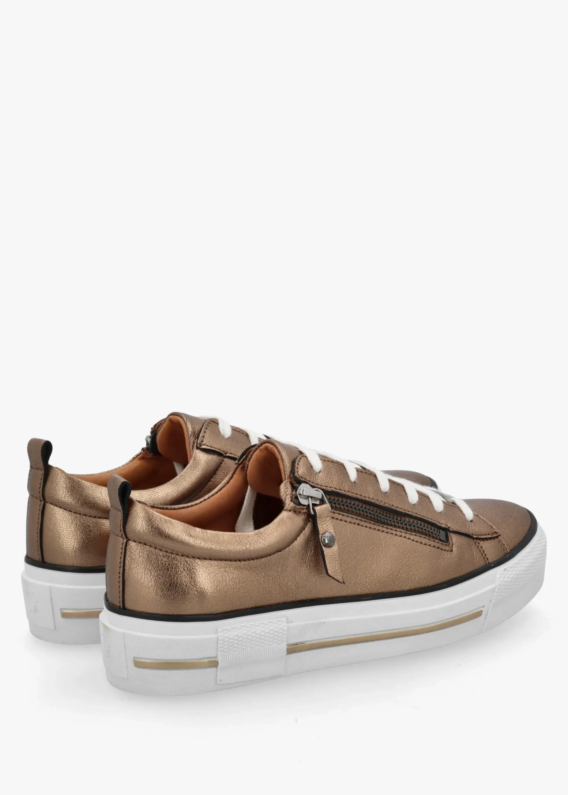 Discount MODA IN PELLE Filician Gold Leather Side Zip Trainers