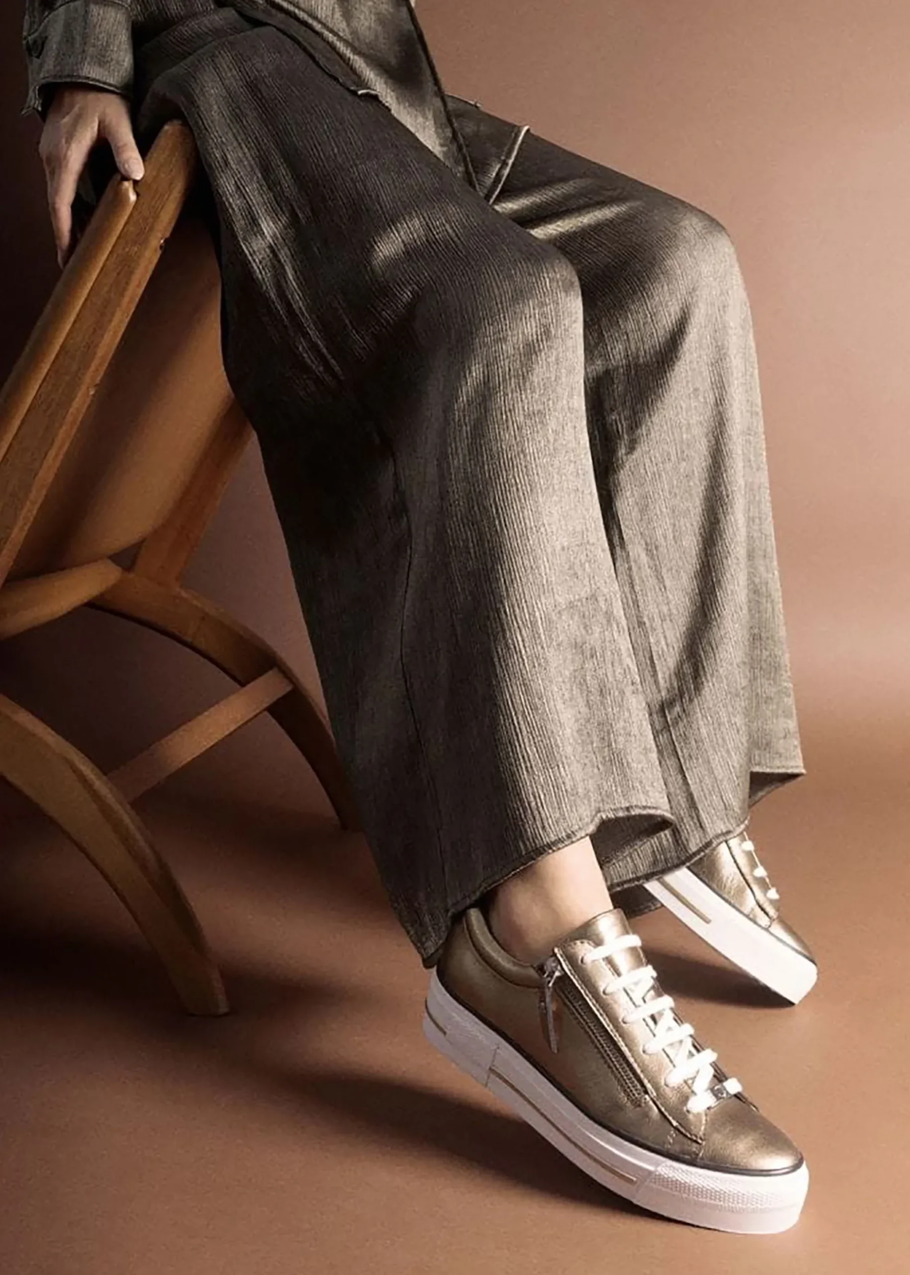 Discount MODA IN PELLE Filician Gold Leather Side Zip Trainers