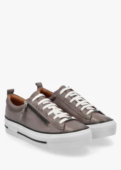 New MODA IN PELLE Filician Grey Leather Side Zip Trainers
