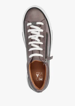 New MODA IN PELLE Filician Grey Leather Side Zip Trainers