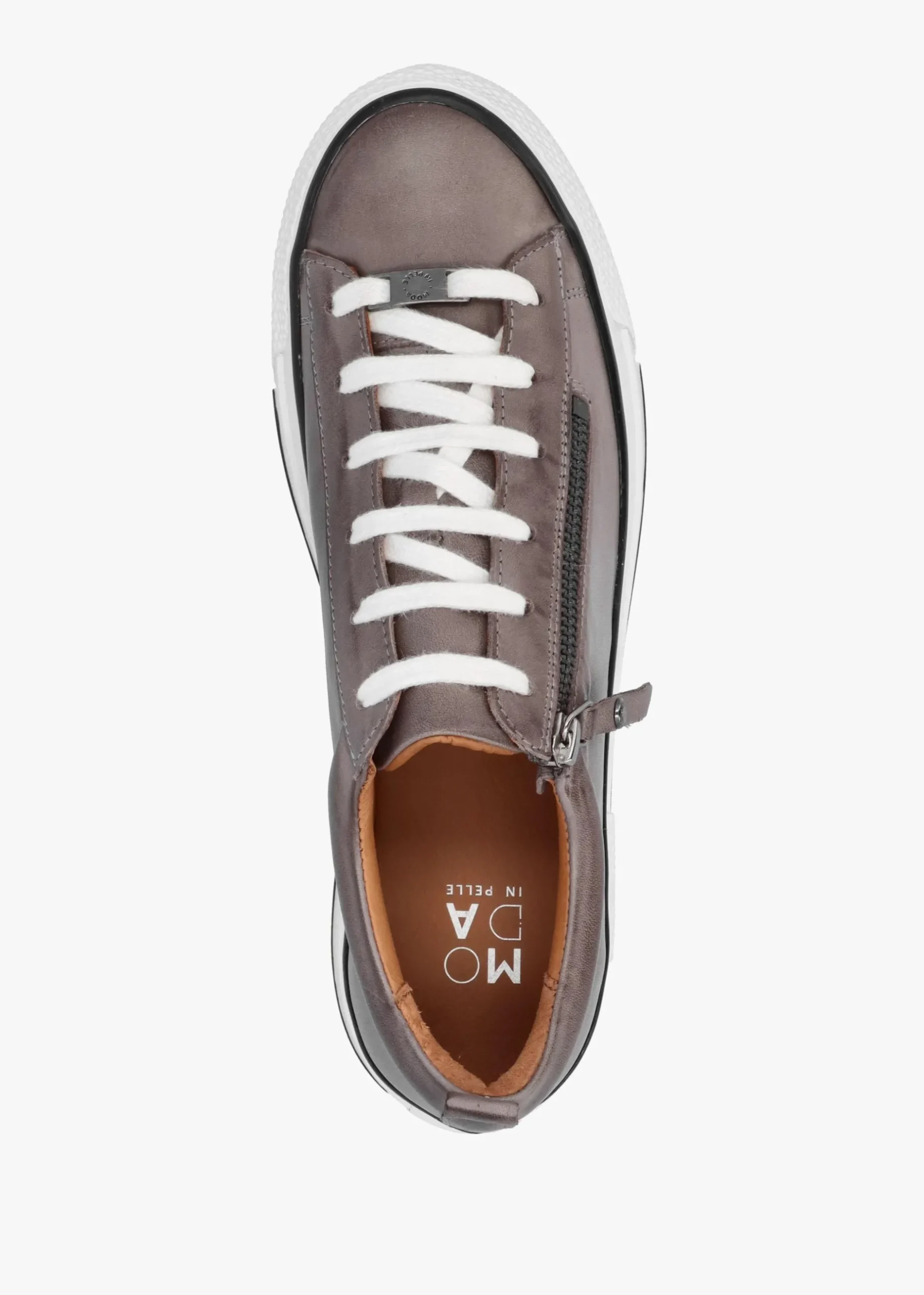 New MODA IN PELLE Filician Grey Leather Side Zip Trainers