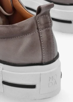New MODA IN PELLE Filician Grey Leather Side Zip Trainers