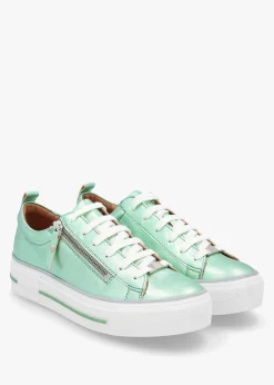 New MODA IN PELLE Filician Mint Metallic Leather Side Zip Trainers