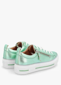 New MODA IN PELLE Filician Mint Metallic Leather Side Zip Trainers