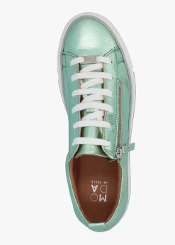 New MODA IN PELLE Filician Mint Metallic Leather Side Zip Trainers