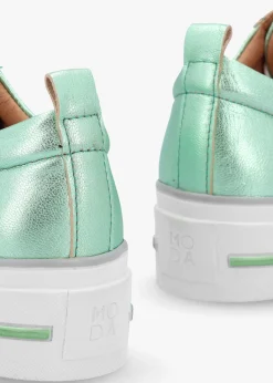 New MODA IN PELLE Filician Mint Metallic Leather Side Zip Trainers