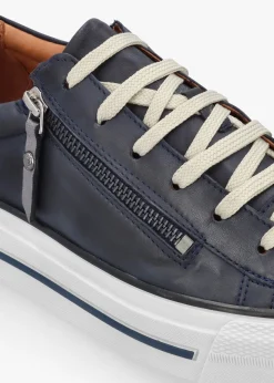 Discount MODA IN PELLE Filician Navy Leather Side Zip Trainers