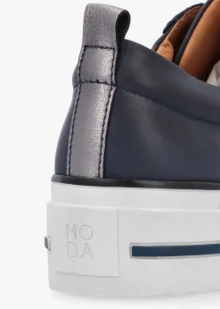 Discount MODA IN PELLE Filician Navy Leather Side Zip Trainers