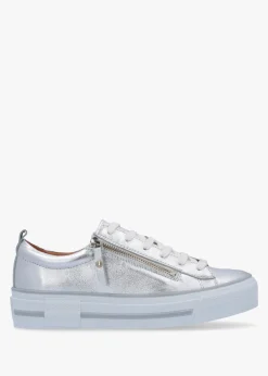 Clearance MODA IN PELLE Filician Silver Metallic Leather Side Zip Trainers