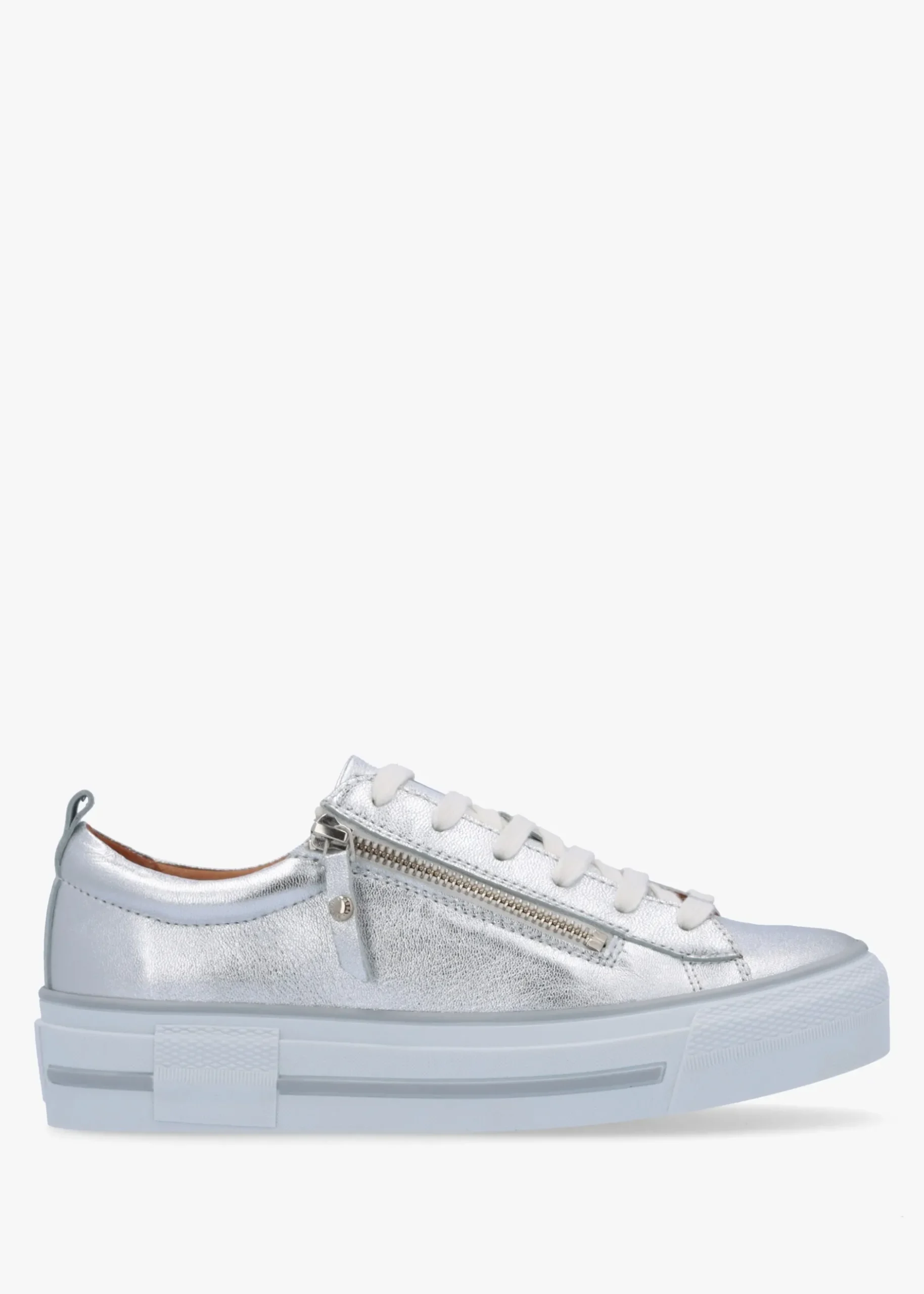 Clearance MODA IN PELLE Filician Silver Metallic Leather Side Zip Trainers