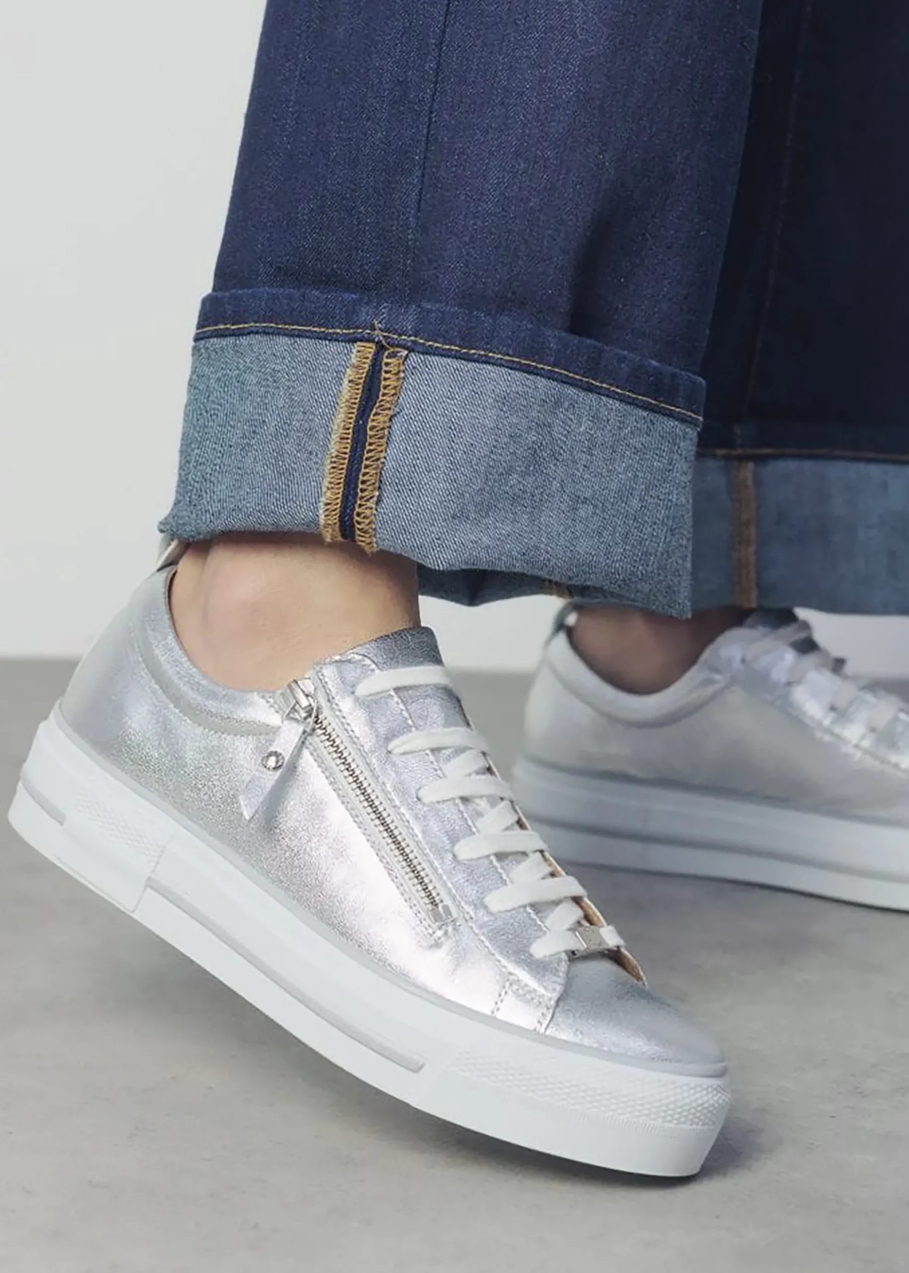 Clearance MODA IN PELLE Filician Silver Metallic Leather Side Zip Trainers