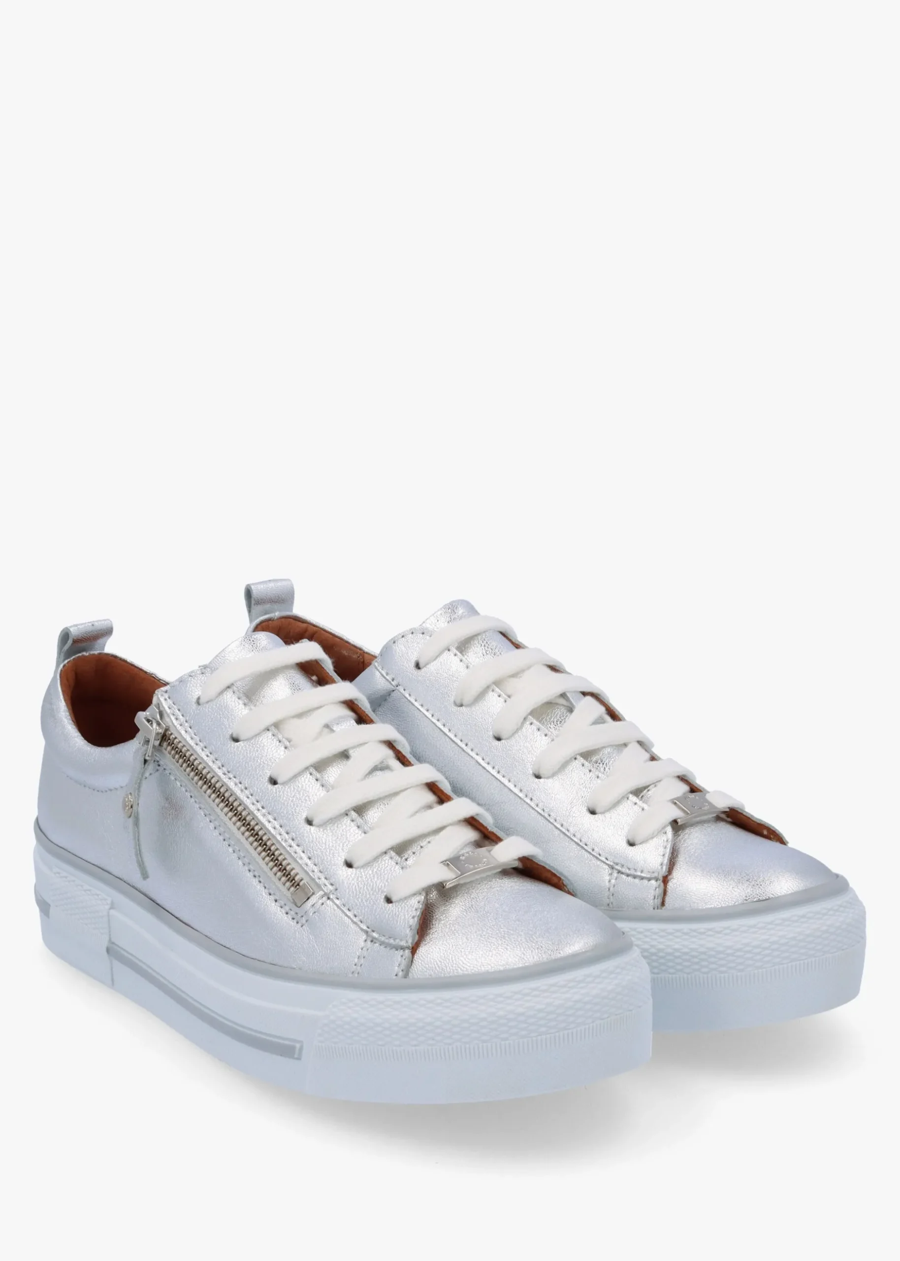 Clearance MODA IN PELLE Filician Silver Metallic Leather Side Zip Trainers