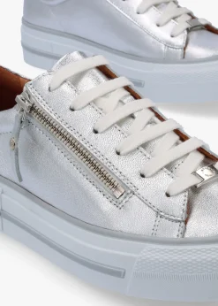 Clearance MODA IN PELLE Filician Silver Metallic Leather Side Zip Trainers