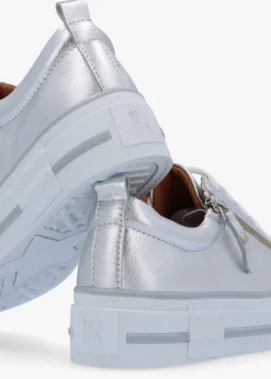 Clearance MODA IN PELLE Filician Silver Metallic Leather Side Zip Trainers