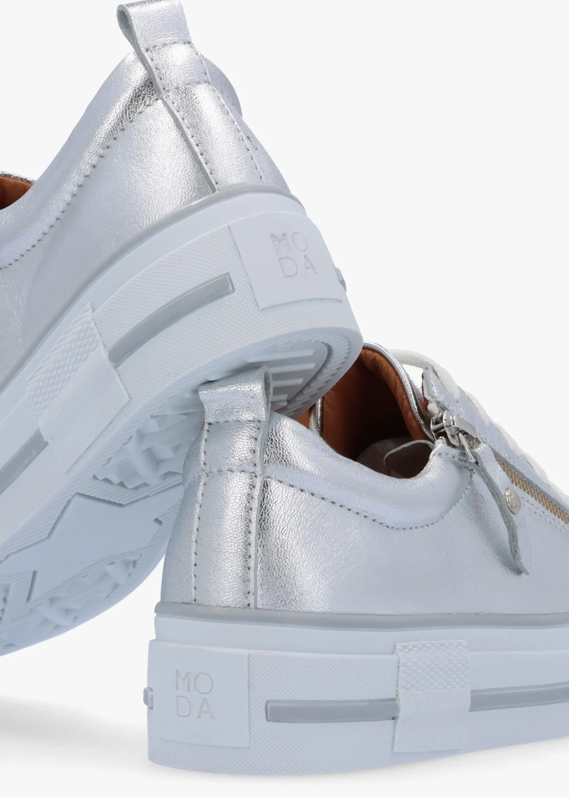Clearance MODA IN PELLE Filician Silver Metallic Leather Side Zip Trainers