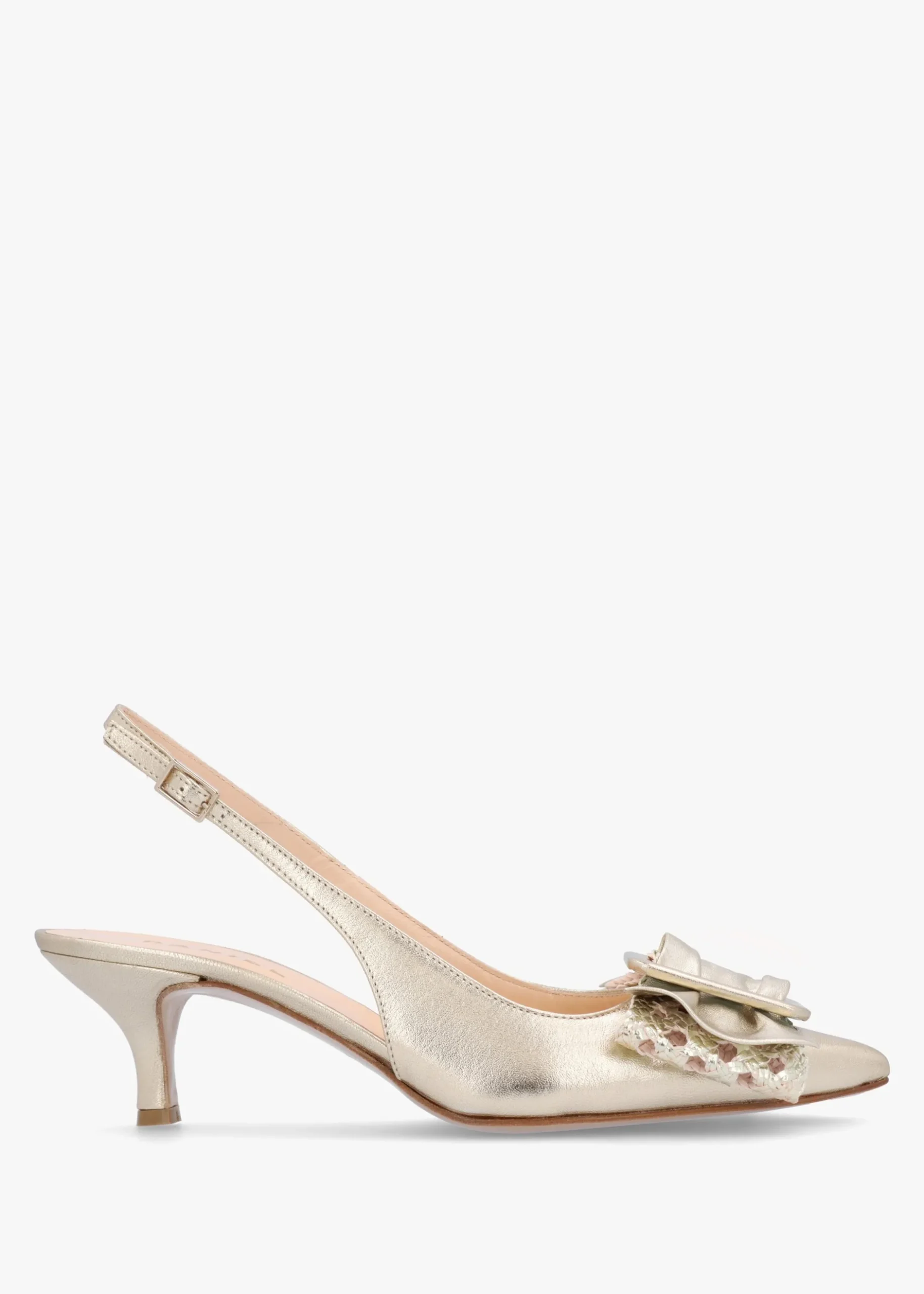 Sale DANIEL Galina Gold Leather Raffia Bow Heeled Sling Backs