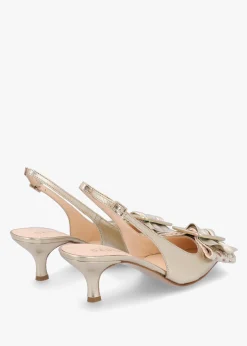 Sale DANIEL Galina Gold Leather Raffia Bow Heeled Sling Backs