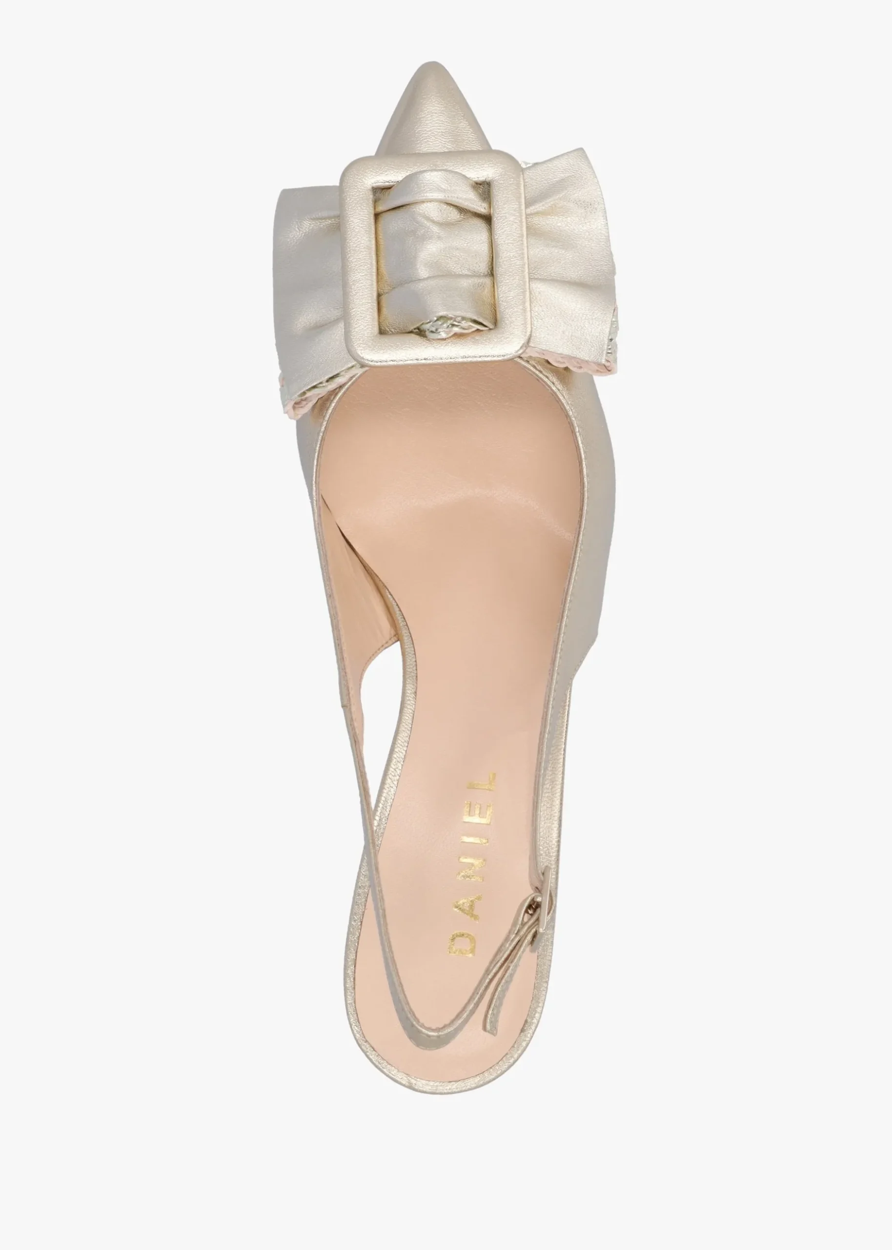 Sale DANIEL Galina Gold Leather Raffia Bow Heeled Sling Backs