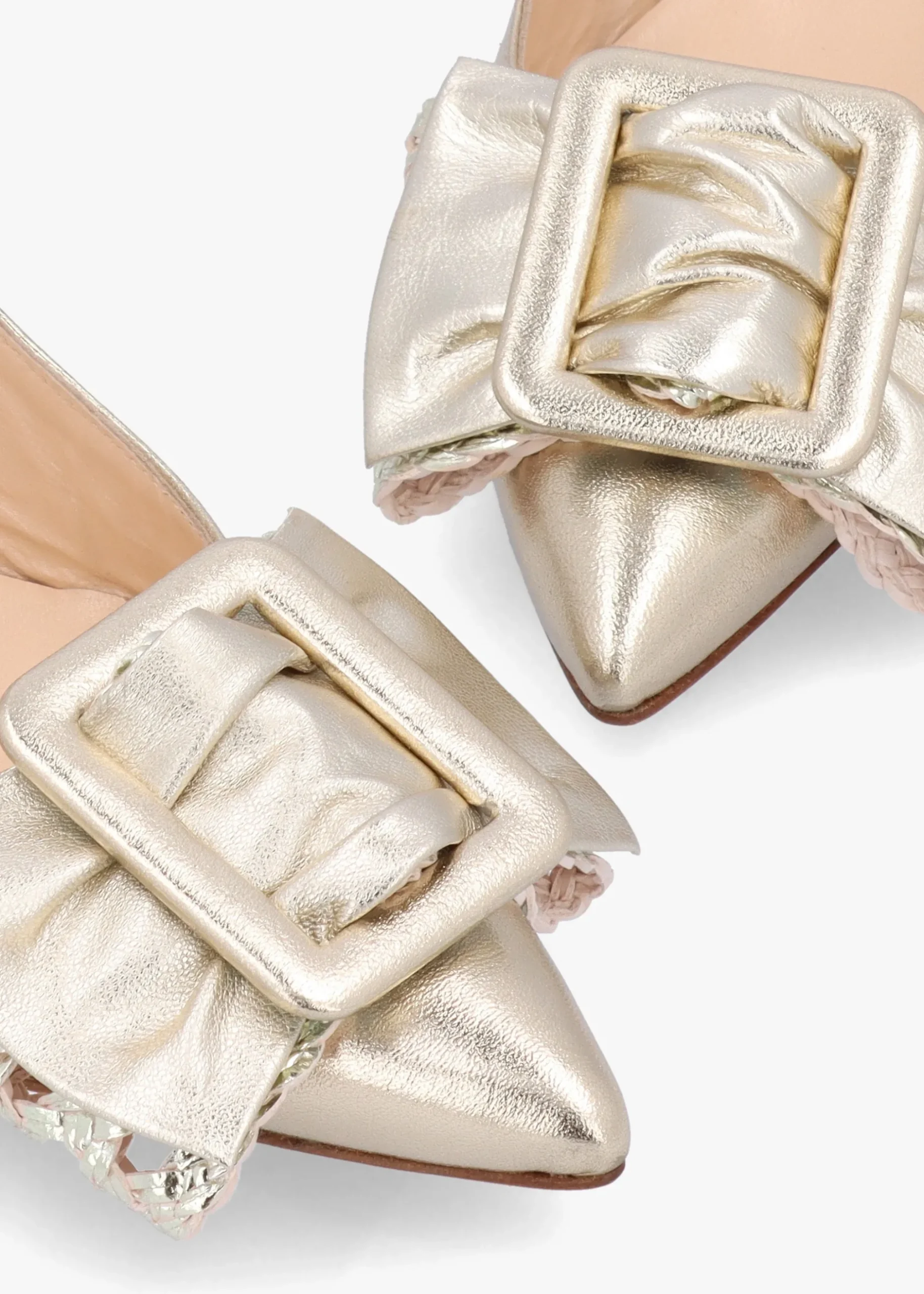 Sale DANIEL Galina Gold Leather Raffia Bow Heeled Sling Backs