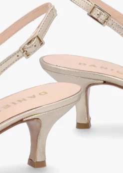 Sale DANIEL Galina Gold Leather Raffia Bow Heeled Sling Backs