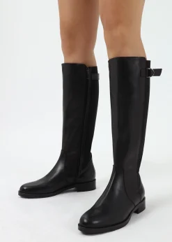 Hot DANIEL Gianna Black Leather Elastic Back Knee Boots