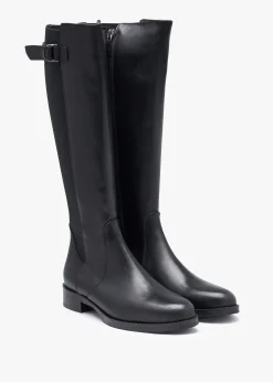 Hot DANIEL Gianna Black Leather Elastic Back Knee Boots