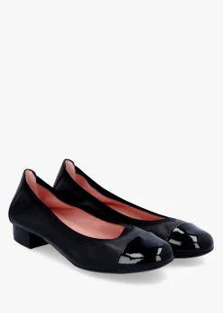 Discount PRETTY BALLERINAS Gretschen Black Leather Patent Toe Cap Ballerina Pumps