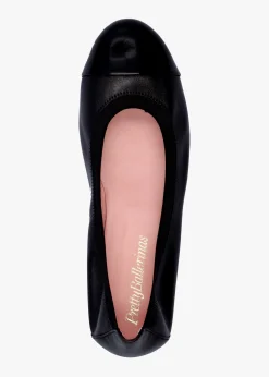 Discount PRETTY BALLERINAS Gretschen Black Leather Patent Toe Cap Ballerina Pumps