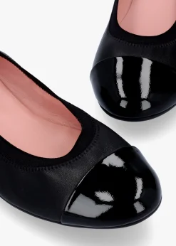 Discount PRETTY BALLERINAS Gretschen Black Leather Patent Toe Cap Ballerina Pumps