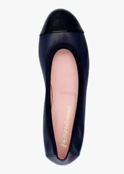 Clearance PRETTY BALLERINAS Gretschen Navy Leather Patent Toe Cap Ballerina Pumps