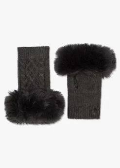 Clearance DANIEL Grey Faux Fur Fingerless Gloves