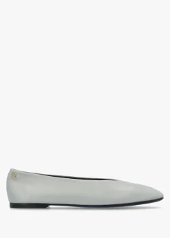 New EMPORIO ARMANI Grey Leather Square Toe Ballet Pumps
