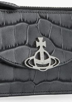 Fashion VIVIENNE WESTWOOD Half Moon Embossed Croc Anthracite Leather Card Holder