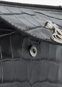 Fashion VIVIENNE WESTWOOD Half Moon Embossed Croc Anthracite Leather Card Holder