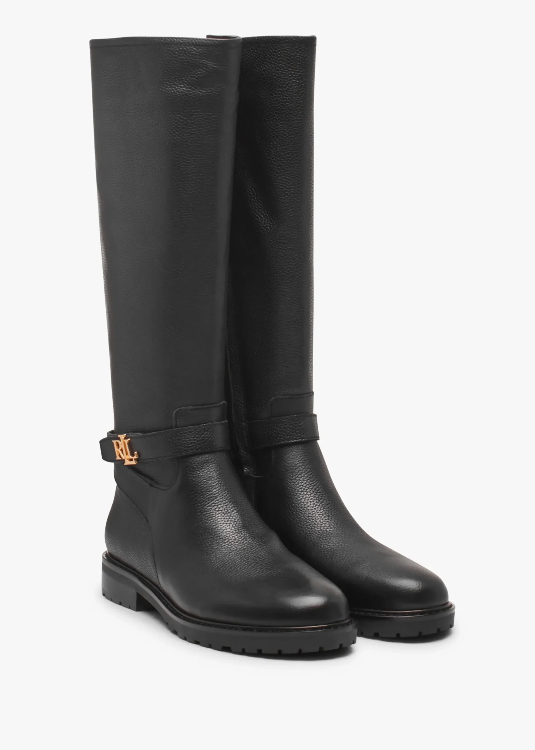 Discount LAUREN RALPH LAUREN Hallee Black Leather Knee Boots