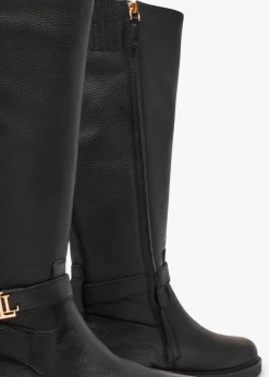 Discount LAUREN RALPH LAUREN Hallee Black Leather Knee Boots