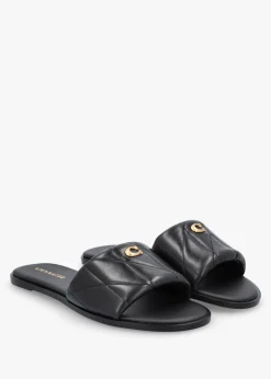New COACH Holly Quilted Black Leather Flat Mules