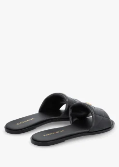 New COACH Holly Quilted Black Leather Flat Mules