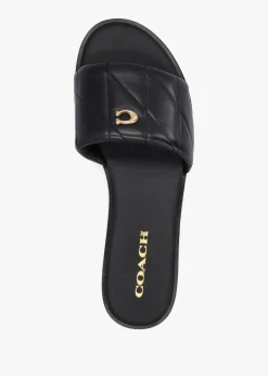 New COACH Holly Quilted Black Leather Flat Mules