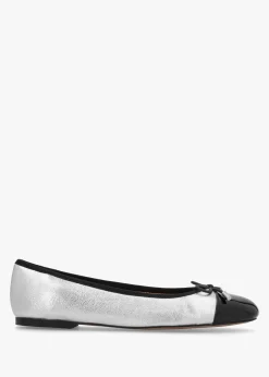 Fashion DANIEL Iball Silver Leather Patent Toe Cap Ballet Pumps