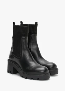 Fashion DANIEL Ibby Black Leather Block Heel Chelsea Boots